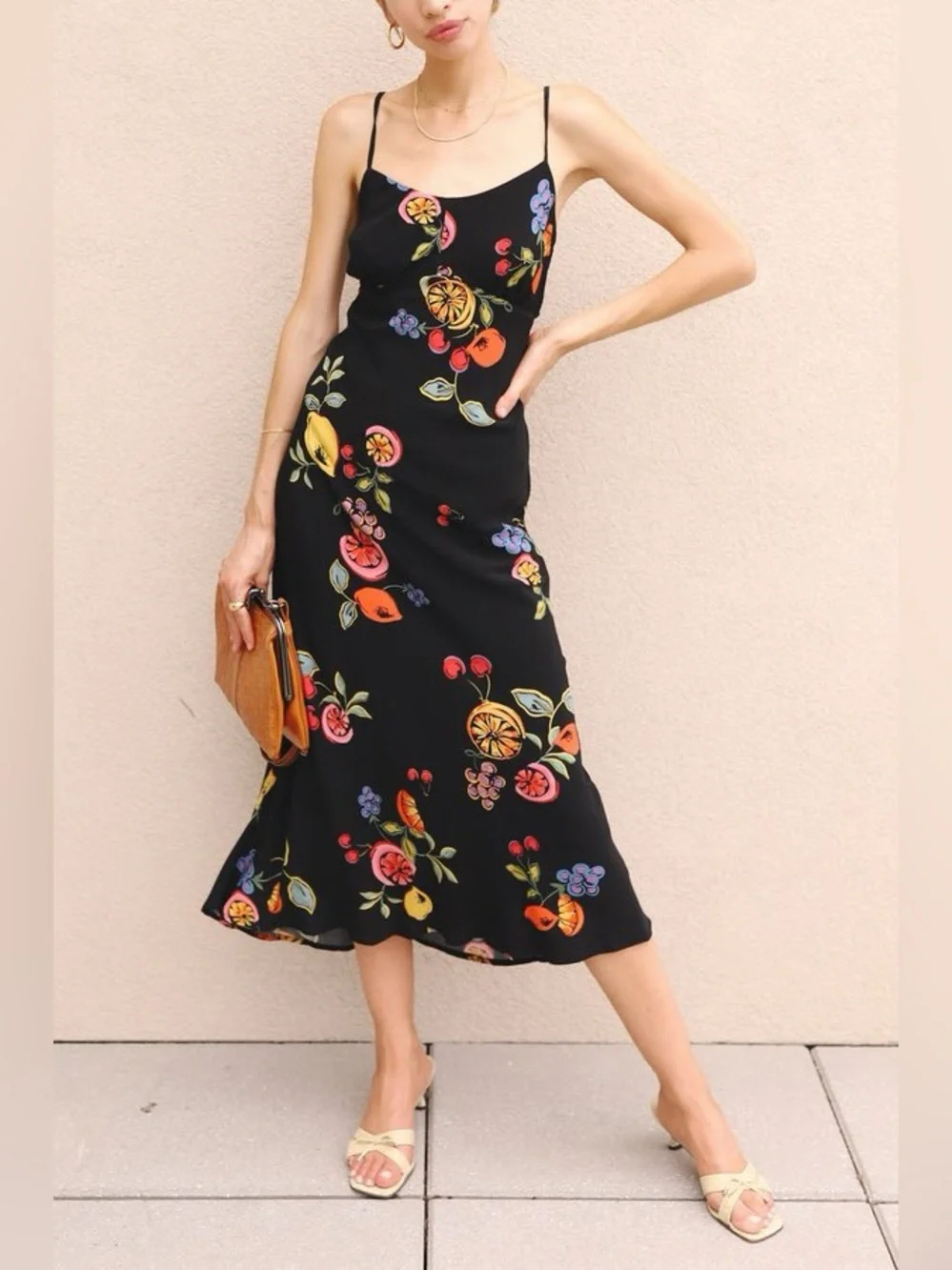 ASTR The Label Charisma Tie Back Sleeveless Midi Dress Size Large Mixed Fruit